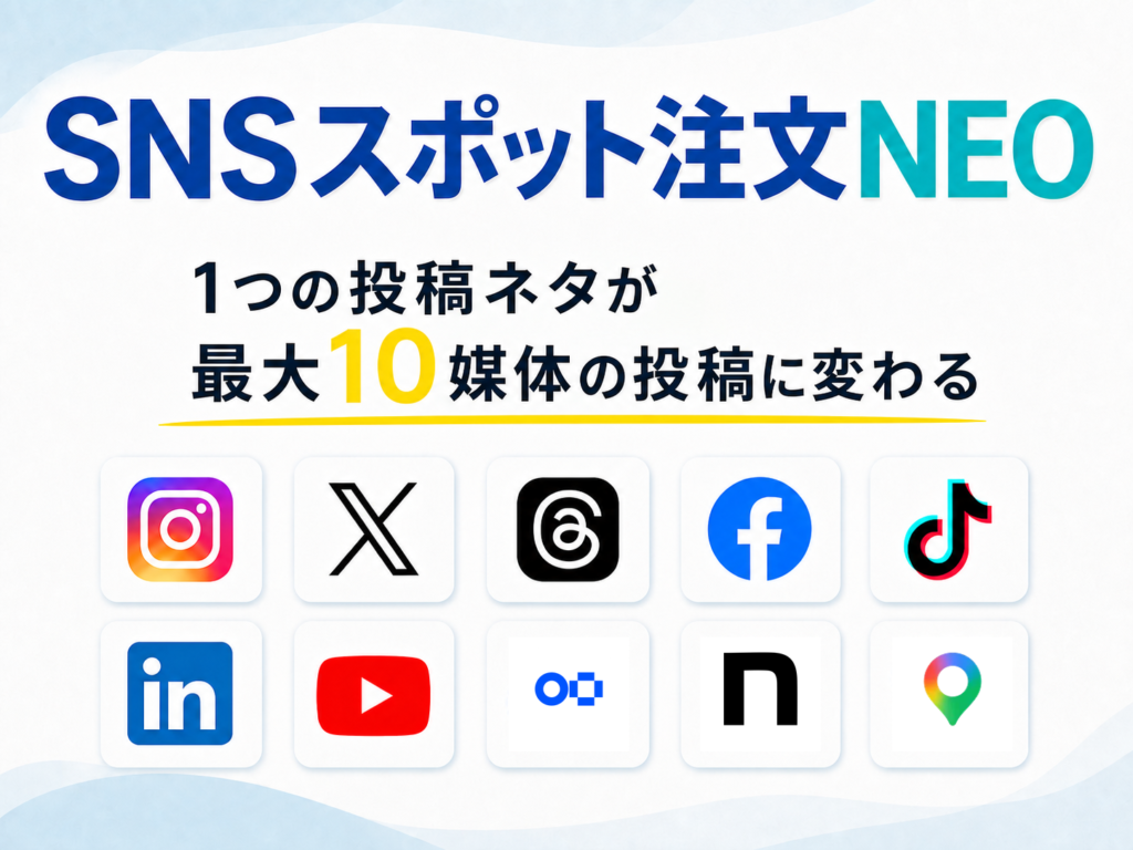 SNSスポット注文NEO｜1つの投稿ネタを最大10媒体へ展開